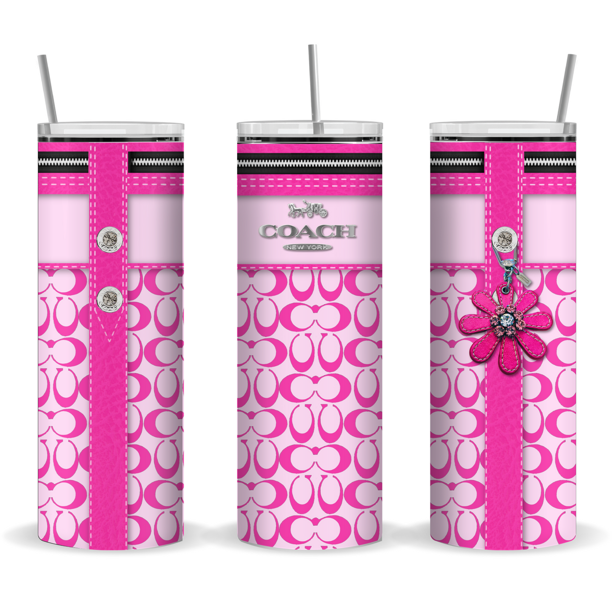 Tumbler Set: Hot Pink 2 piece Designer Inspired Insulated Tumbler and Reusable Lunch Tote/Bag (Copy)