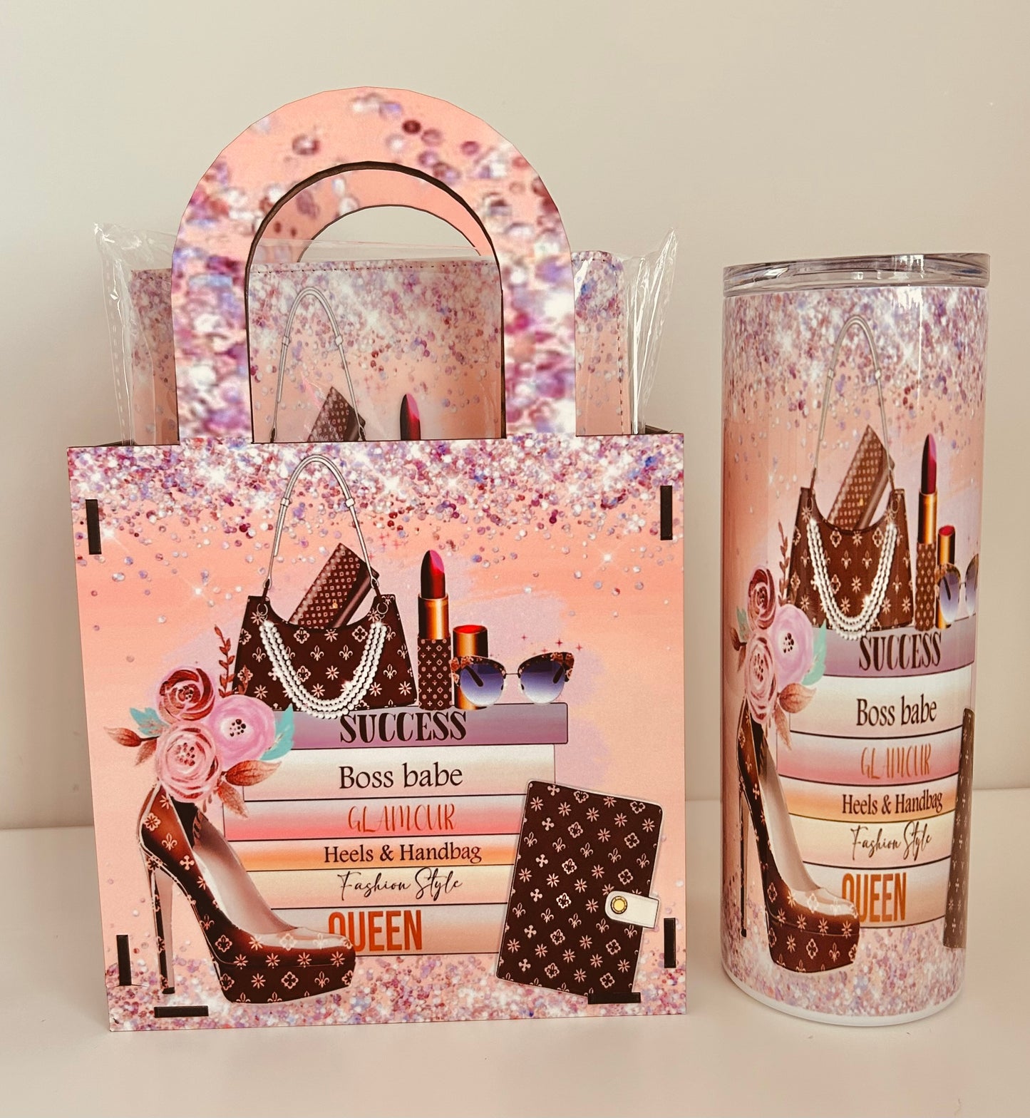Tumbler: Boss Babe Glam Gift Set – Designer-Inspired Tote Bag, Journal & 20 oz Insulated Tumbler