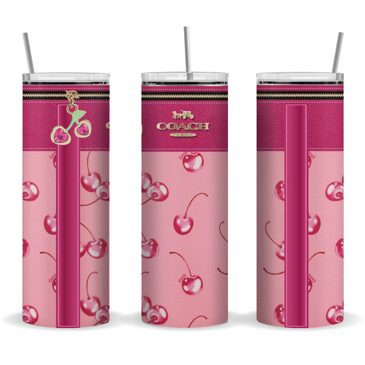 Tumbler: 20 oz Insulated Tumbler – Magenta and Cherries Designer-Style Pattern