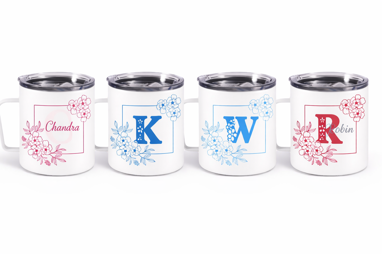 Insulated Camp Mug Personalized Floral Design – Custom Name or Initial