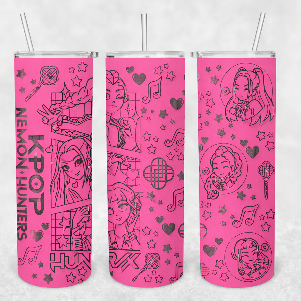 Tumbler: Pink K-Pop Girls Inspired 20oz Stainless Steel with Removable Handle | Silver Engraved Tumbler