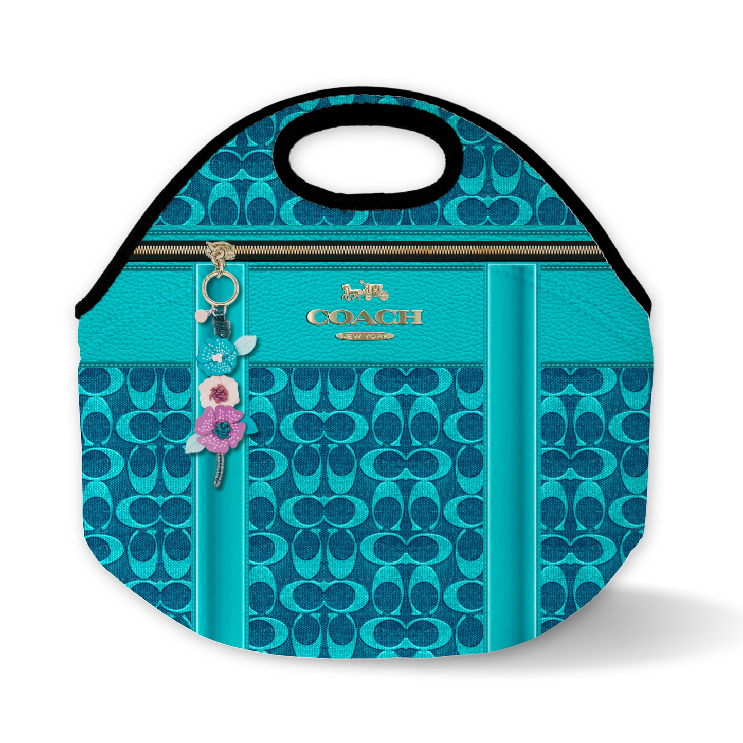 Multicolored Denim and Aqua Lunch Bag