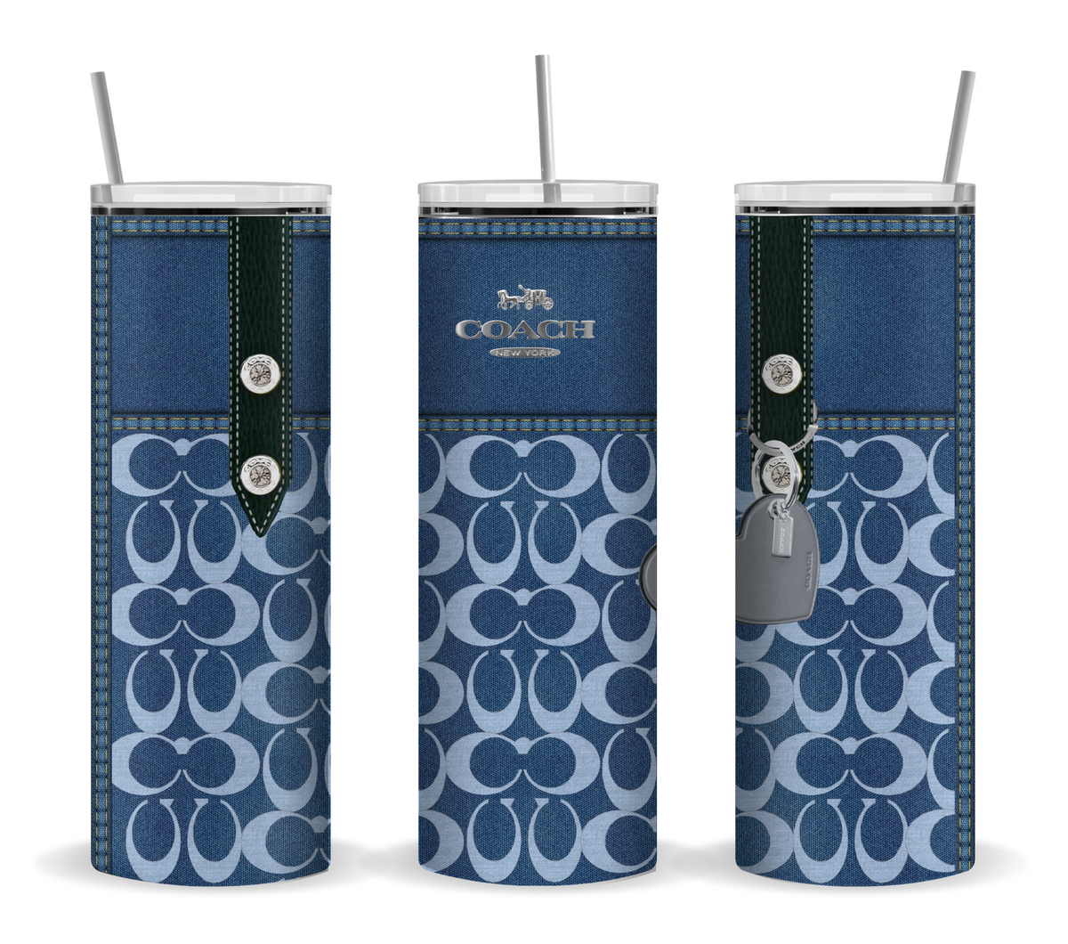 Tumbler: 20 oz Insulated Tumbler – Denim Floral Designer-Style Pattern