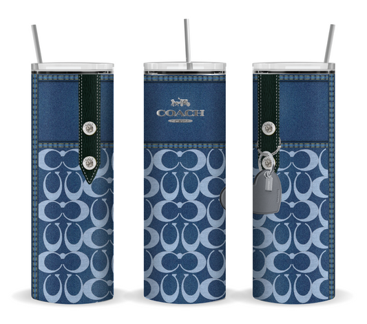 Tumbler: 20 oz Insulated Tumbler – Denim Floral Designer-Style Pattern