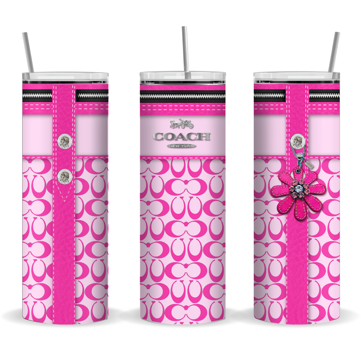 Tumbler Set: Hot Pink 2 piece Designer Inspired Insulated Tumbler and Reusable Lunch Tote/Bag (Copy)