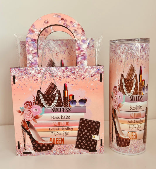 Tumbler: Boss Babe Glam Gift Set – Designer-Inspired Tote Bag, Journal & 20 oz Insulated Tumbler