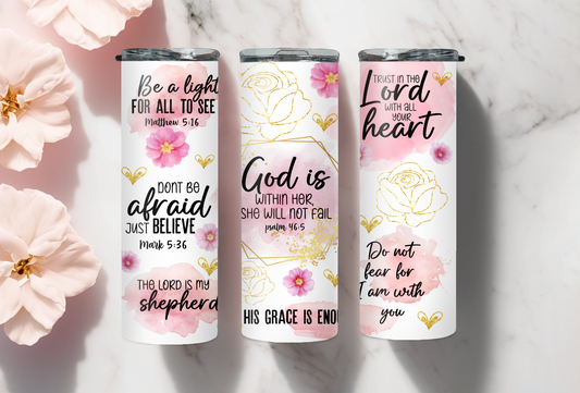 Tumbler: Inspirational Faith Quotes - 20 oz Insulated Tumbler –  God is Within Her (Ps 46:5)