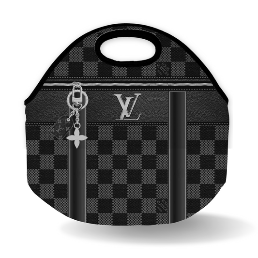 Designer Inspired Checkered Black and Grey Lunch Bag