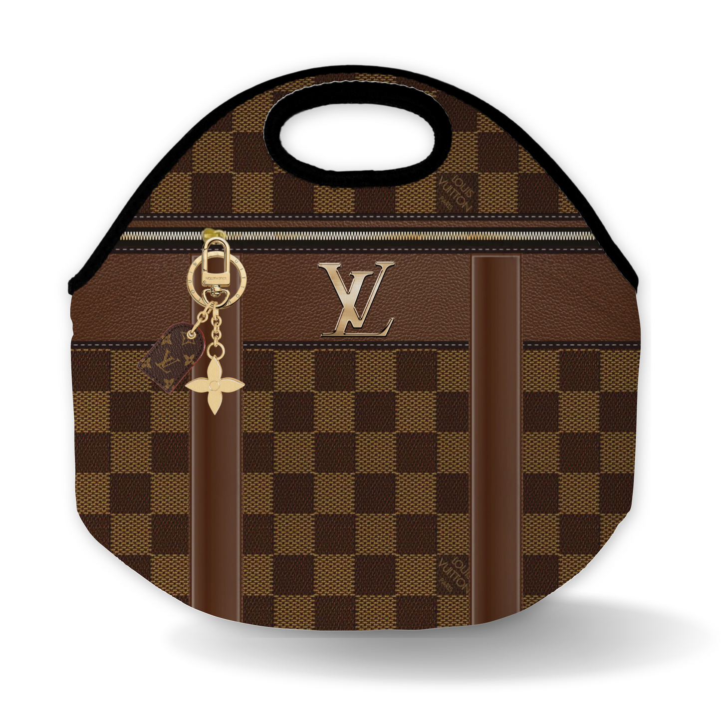 Designer Inspired Checkered Brown and Black Lunch Bag