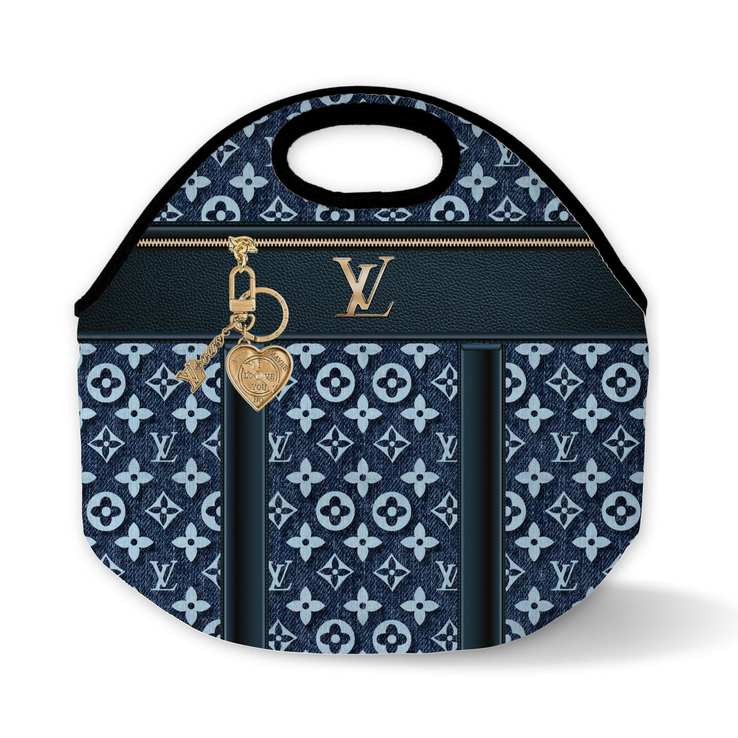 Designer Inspired Denim and Black Lunch Bag