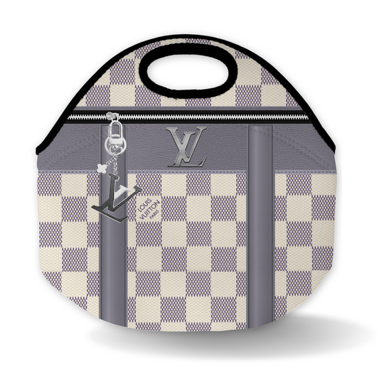 Designer Inspired Checkered Grey and Cream Lunch Bag