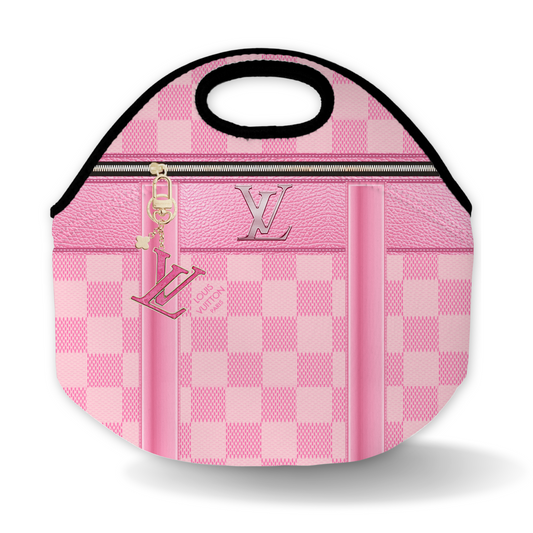 Designer Inspired Checkered Pink Lunch Bag