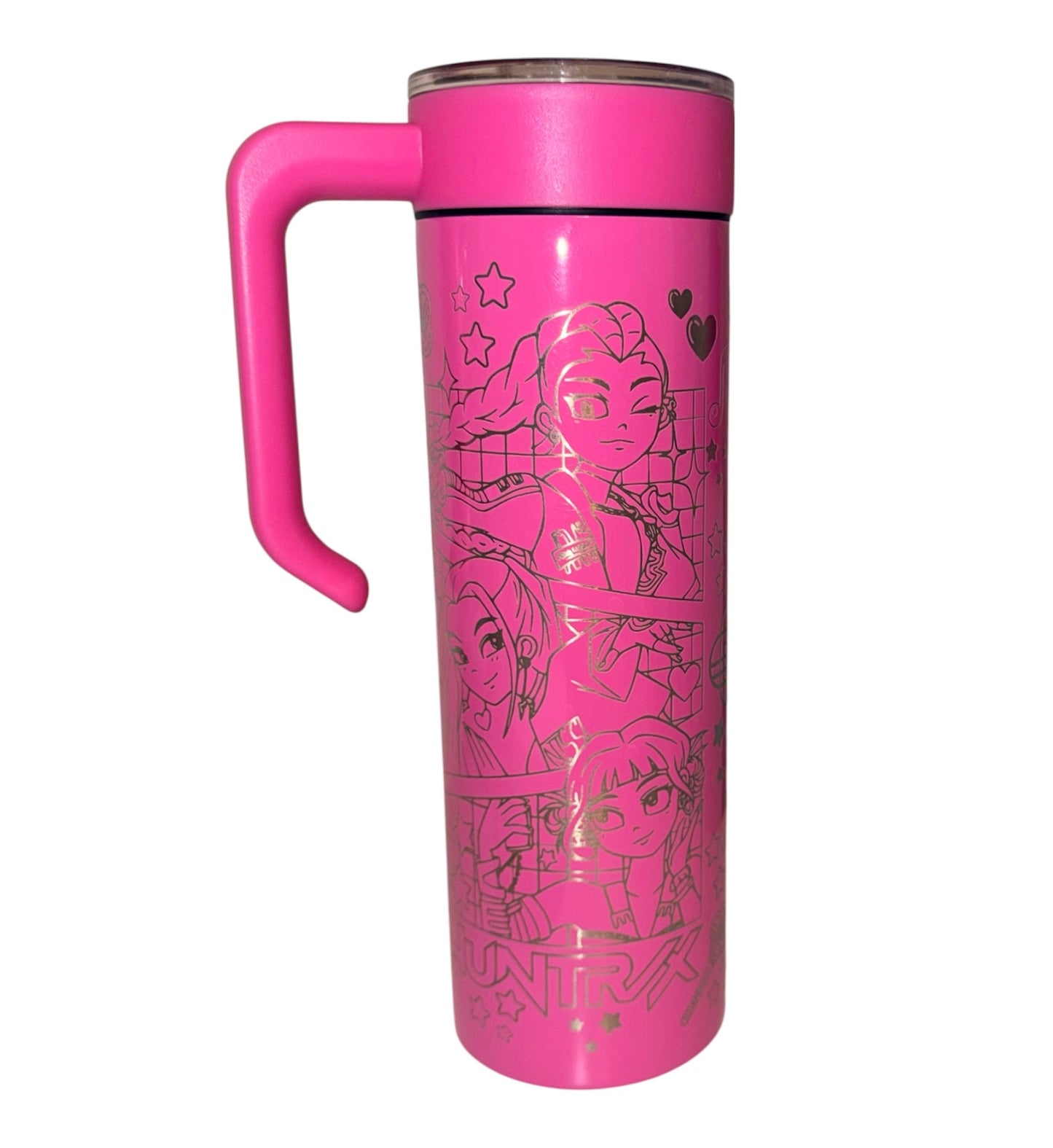 Tumbler: Pink K-Pop Girls Inspired 20oz Stainless Steel with Removable Handle | Silver Engraved Tumbler