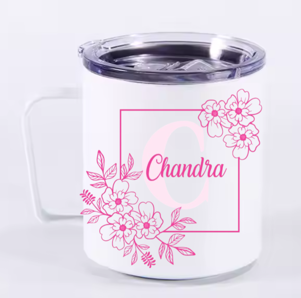 Insulated Camp Mug Personalized Floral Design – Custom Name or Initial