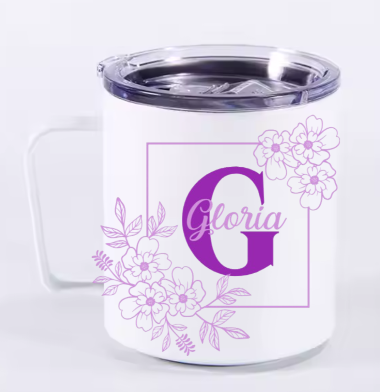 Insulated Camp Mug Personalized Floral Design – Custom Name or Initial