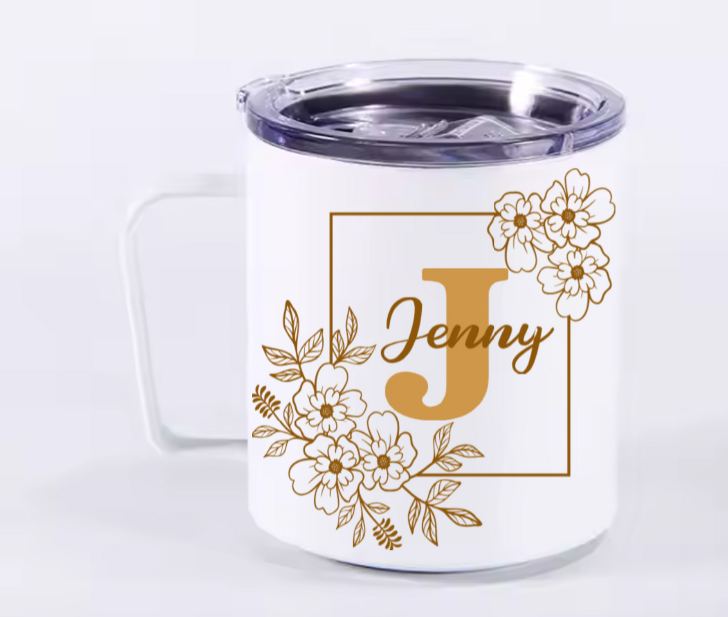 Insulated Camp Mug Personalized Floral Design – Custom Name or Initial