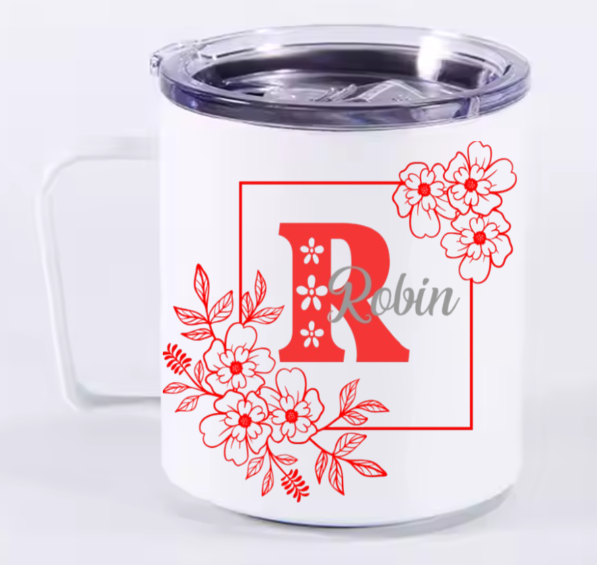 Insulated Camp Mug Personalized Floral Design – Custom Name or Initial