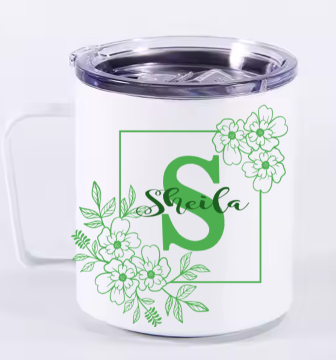 Insulated Camp Mug Personalized Floral Design – Custom Name or Initial